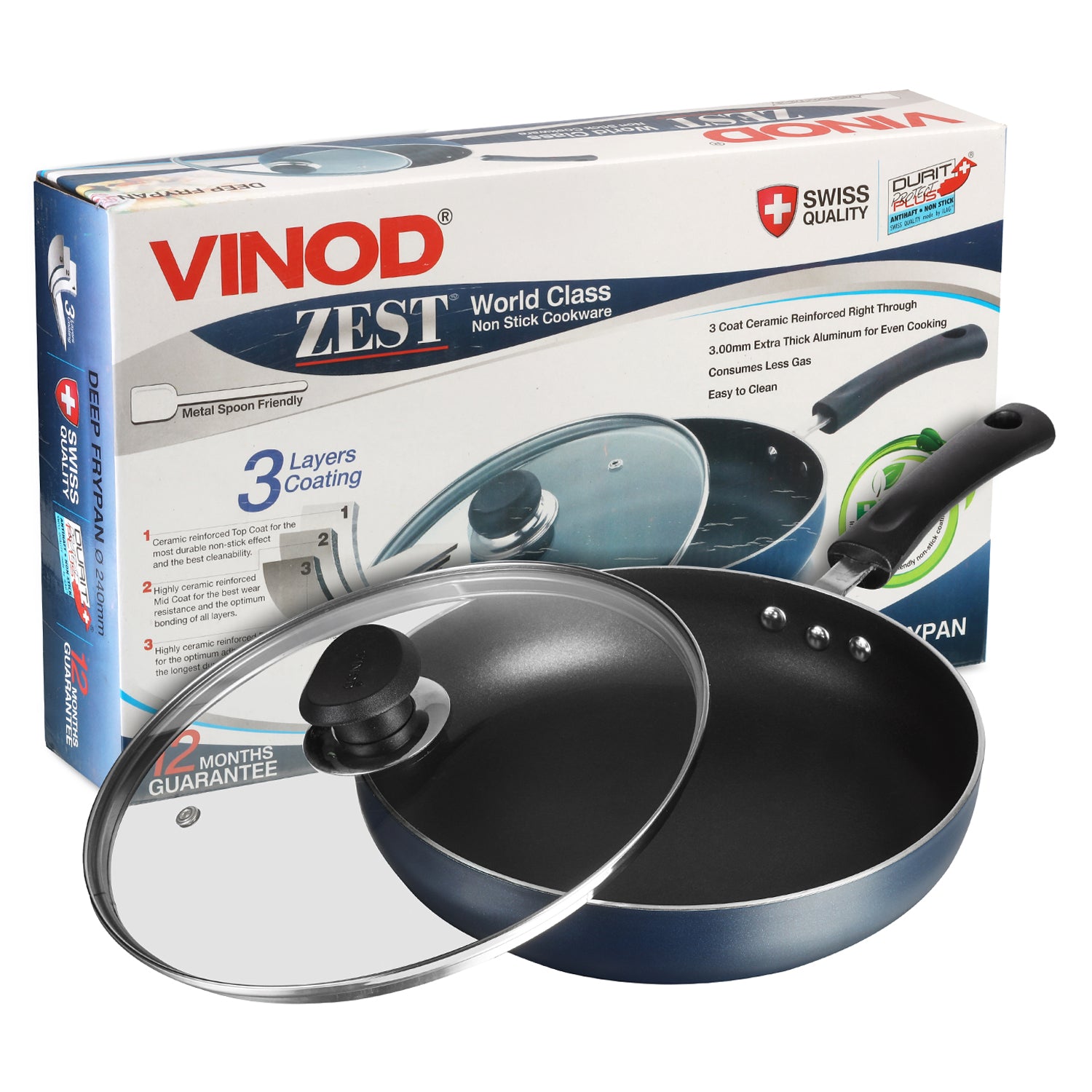Vinod Zest Non Stick Deep Fry Pan with Lid