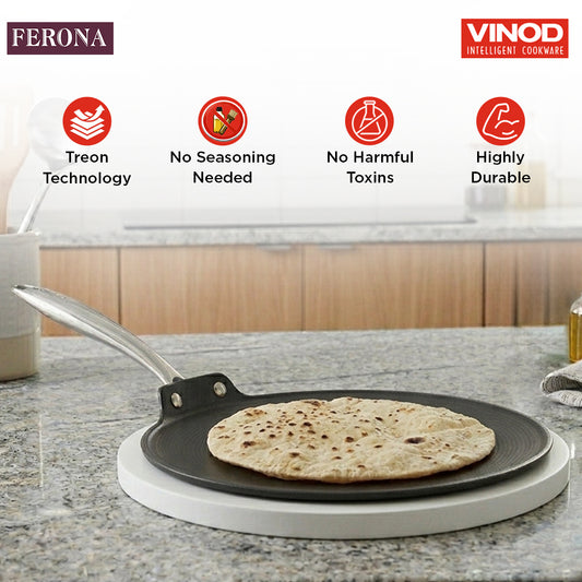 Vinod Ferona Cast Iron Roti Tawa - On Podium Hero Shot | Vinod Cookware
