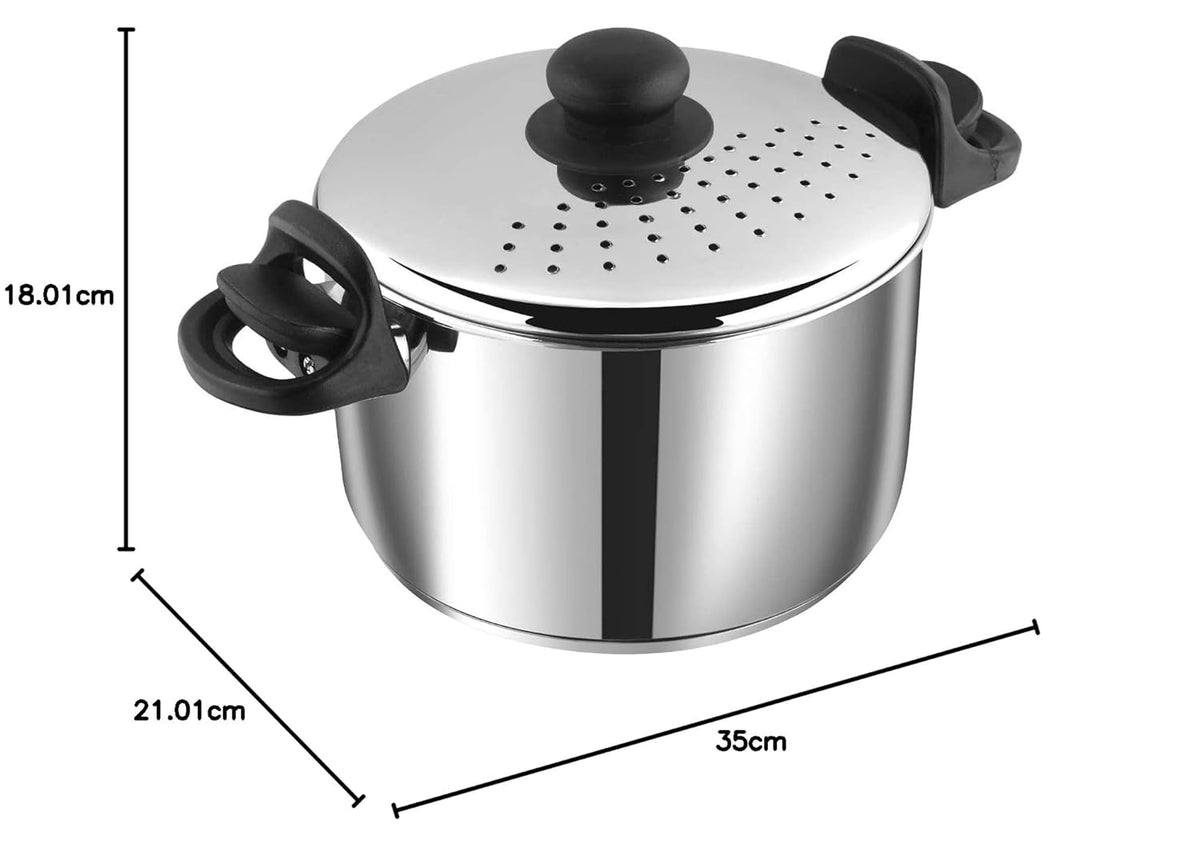 Vinod Pasta Pot with Strainer Lid - Full Product Shot Induction Safe | Vinod Cookware