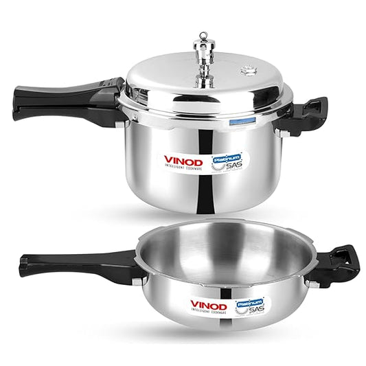 Vinod Platinum Pressure Cooker with Deep Pan Pressure Cooker 2pc Combo Set - Hero Shot | Vinod Cookware India