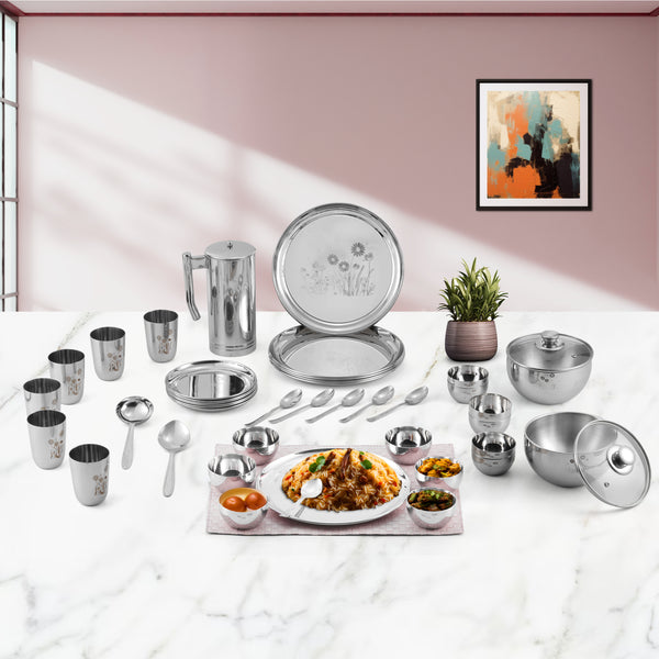 Kraft Stainlesss Steel Pattern Dinner Set ꘡41 Pcs – Vinod