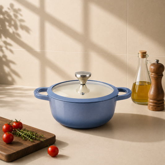 blue cast iron saucepot