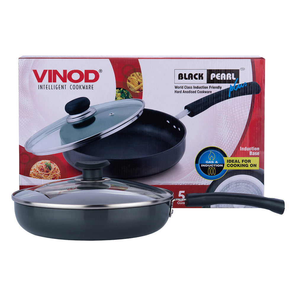 Vinod Hard Anodised Deep Frypan with Glass Lid (Induction Friendly)