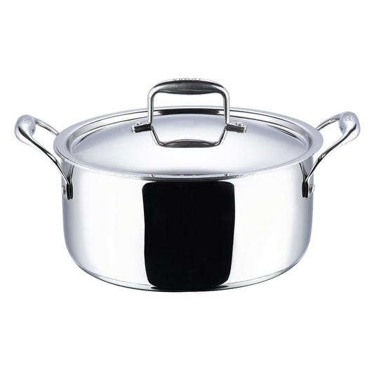 Vinod Platinum, Triply Stainless Steel Saucepot, Saucepot with Lid, Stainless Steel Cookware, Triply Cookware India, Induction Compatible Saucepot, Heavy Bottom Saucepot, Kitchen Cooking Pot