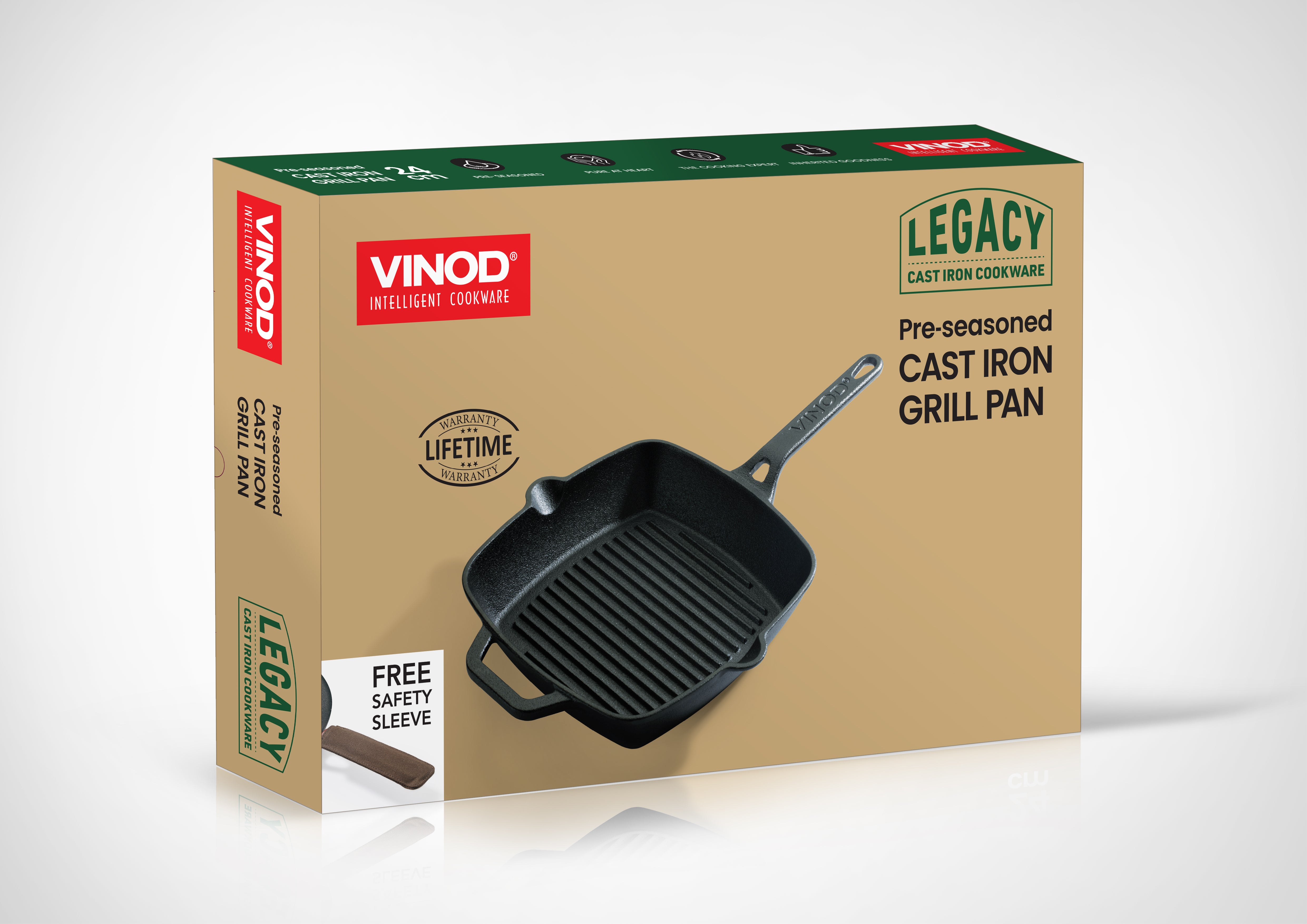 Vinod Legacy Pre - Seasoned Cast Iron Square Griddle - 24 cm (Induction Friendly)