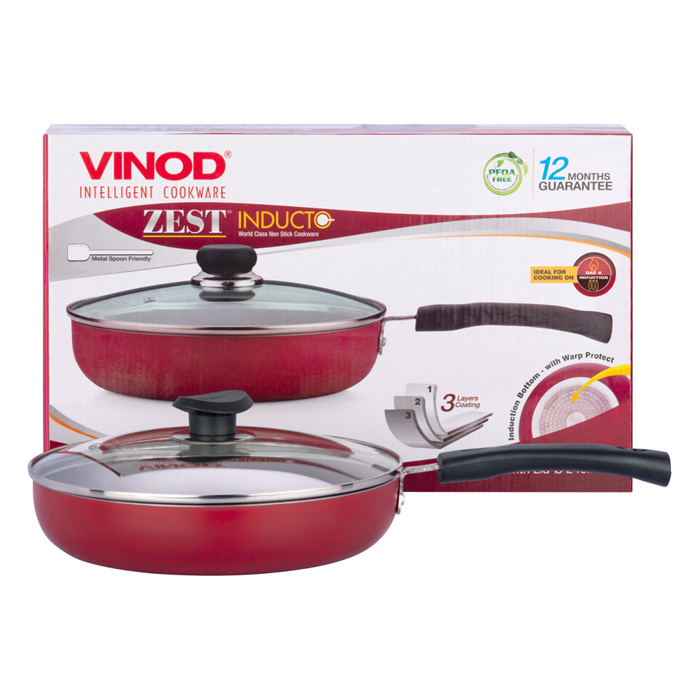 Vinod Zest Non Stick Deep Frypan with Glass Lid (Induction Friendly)