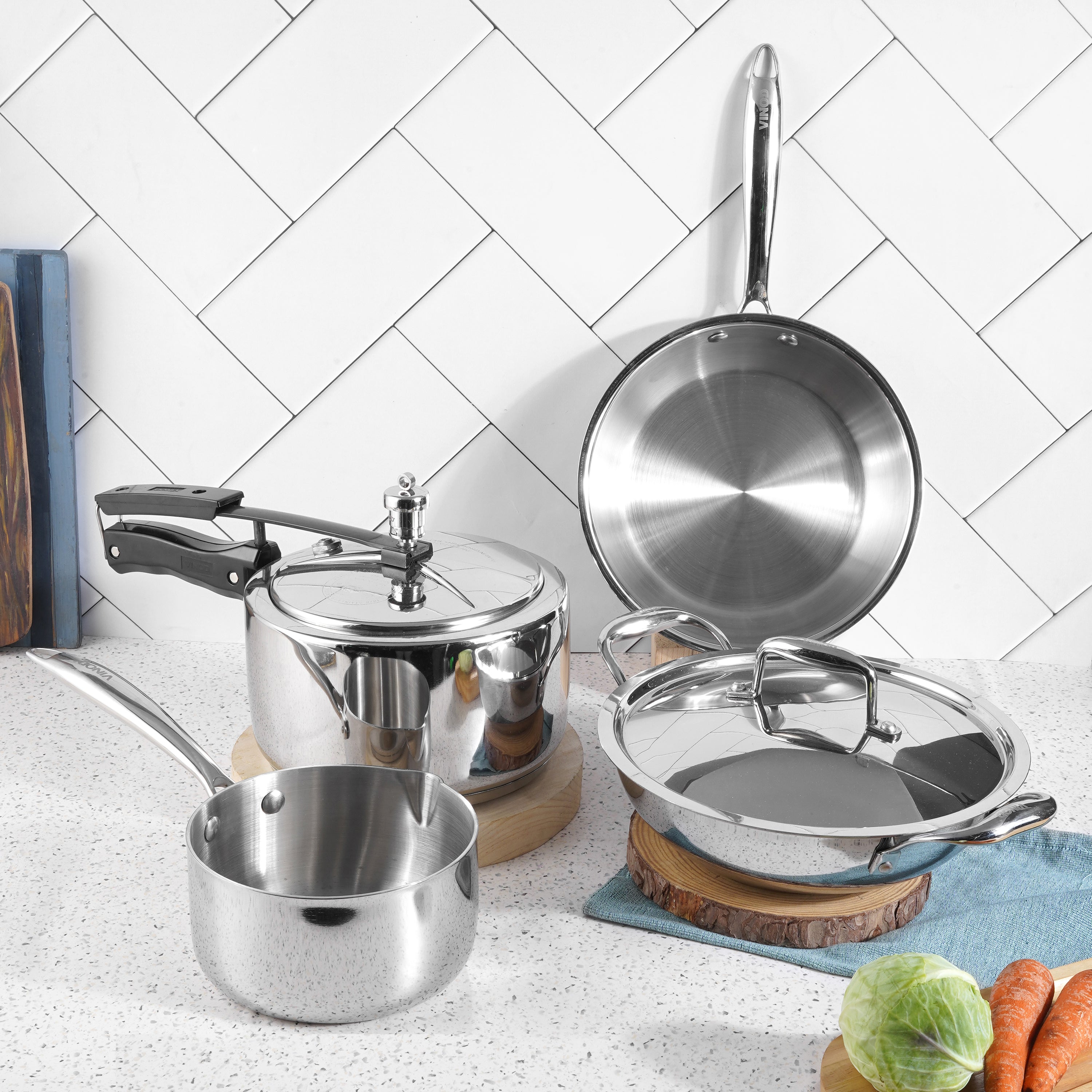 Vinod Platinum Triply Stainless Steel Combo Sets (Induction Friendly)