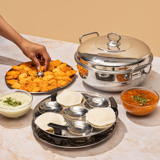 Vinod Stainless Steel Multi Kadai 5 and 6 Plate - Induction Friendly Idli Dhokla Steamer | Vinod Cookware