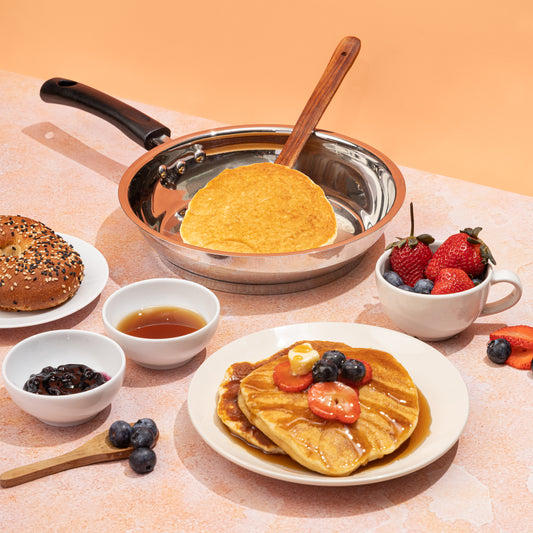 Vinod Stainless Steel Frypan with Lid - Hero Shot Induction Friendly | Vinod Cookware India