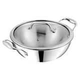 Vinod Platinum Triply Stainless Steel Extra Deep Kadai with Lid