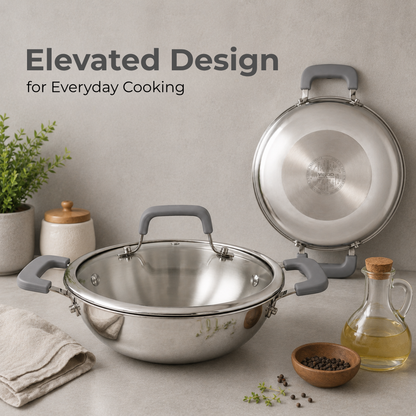 Luxe Triply Kadai with Glass Lid (Induction Friendly)
