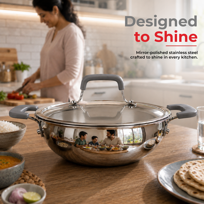 Luxe Triply Kadai with Glass Lid (Induction Friendly)