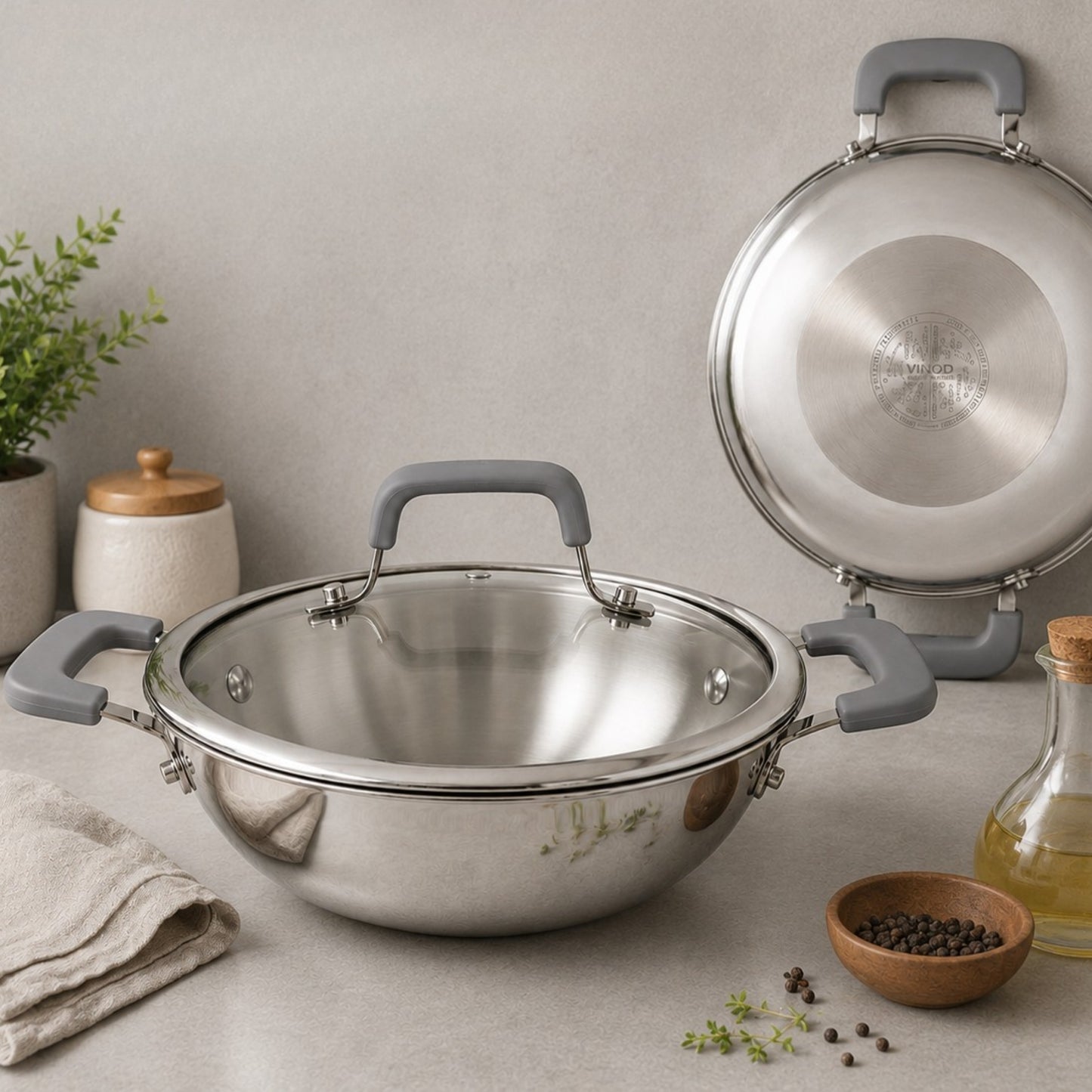 Luxe Triply Kadai with Glass Lid (Induction Friendly)
