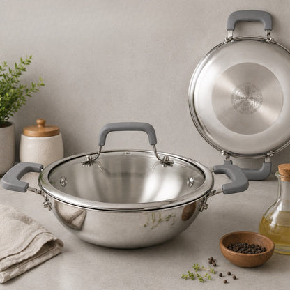 Luxe Triply Kadai with Glass Lid (Induction Friendly)