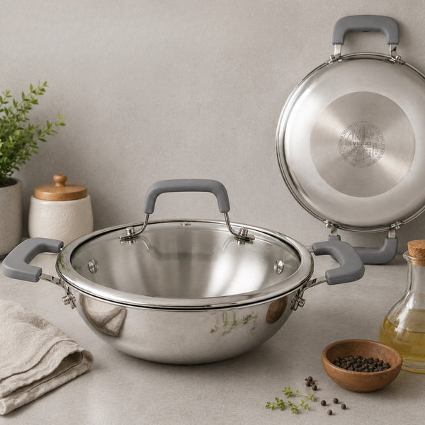Luxe Triply Kadai with Glass Lid (Induction Friendly)