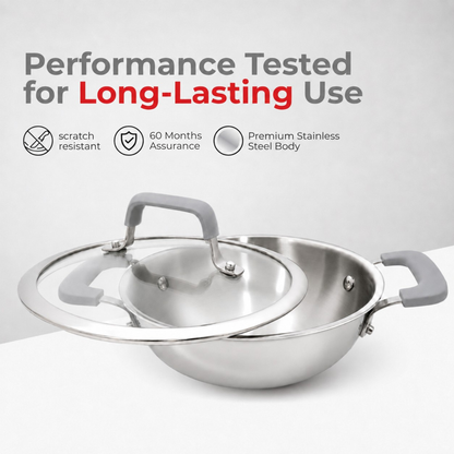Luxe Triply Kadai with Glass Lid (Induction Friendly)
