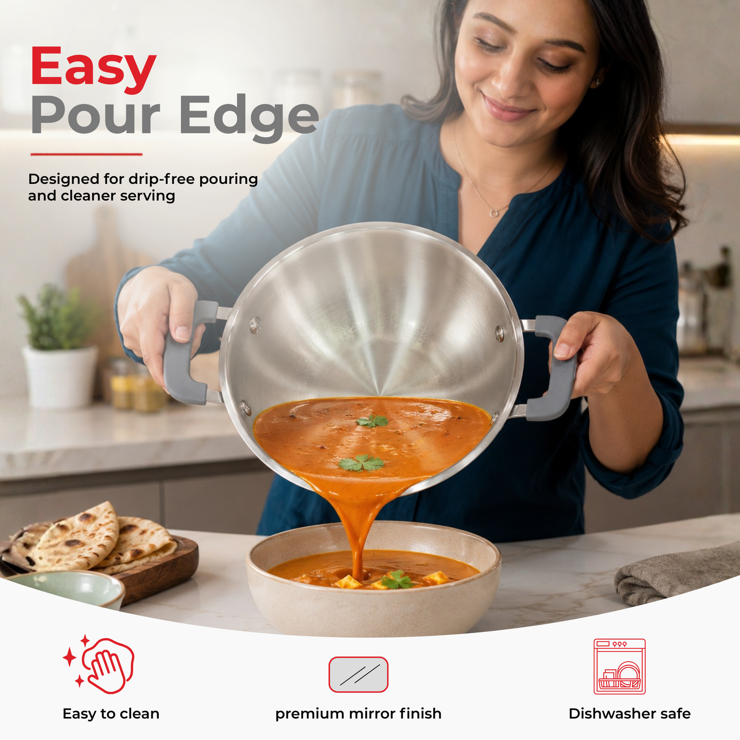 Luxe Triply Kadai with Glass Lid (Induction Friendly)