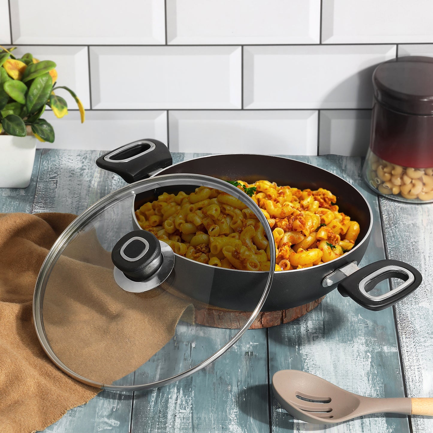 Vinod Zest Ceramica Non-Stick Kadai with Lid 24cm 26cm - Induction Friendly | Vinod Cookware