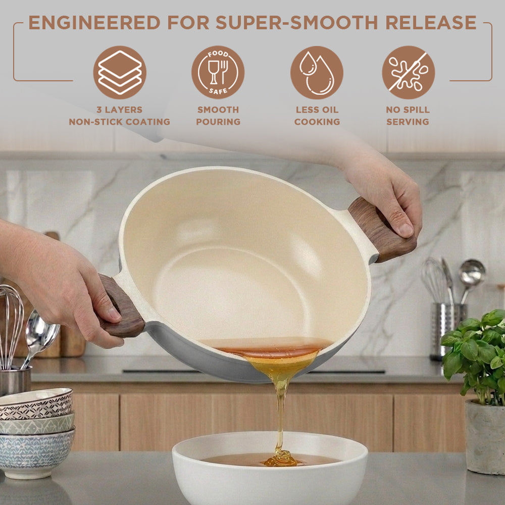 Vinod Ceravit Kadai Washed Stone - Main Hero Shot with Glass Lid | Vinod Cookware