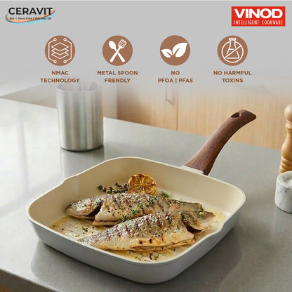 Vinod Ceravit Grill Pan - Die Cast Aluminium Induction Ready Heat-Crisp-Slide | Vinod Cookware