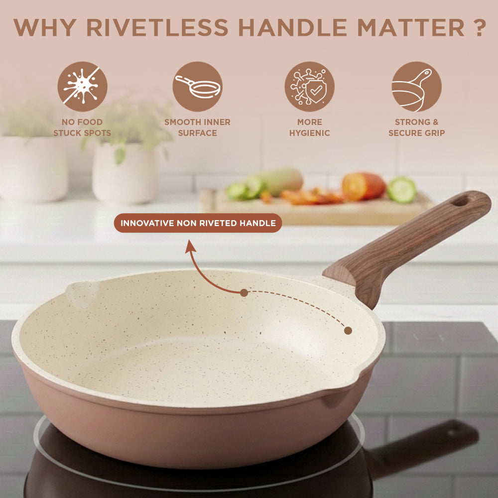 Vinod Ceravit Frypan Desert Rose - Lifestyle Kitchen Shot 75% Less Oil Cooking | Vinod Cookware
