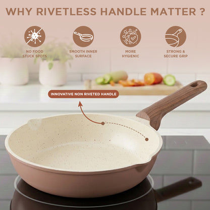 Vinod Ceravit Frypan Desert Rose - Lifestyle Kitchen Shot 75% Less Oil Cooking | Vinod Cookware
