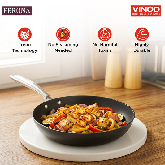 Vinod Ferona Cast Iron Frypan - On Podium Hero Shot | Vinod Cookware