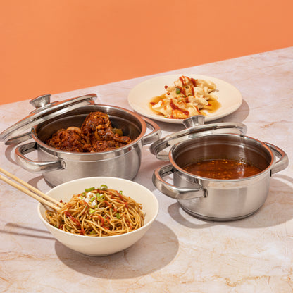 Vinod Stainless Steel Bremen Saucepot 2pc Set 14cm and 16cm with Glass Lids | Vinod Cookware