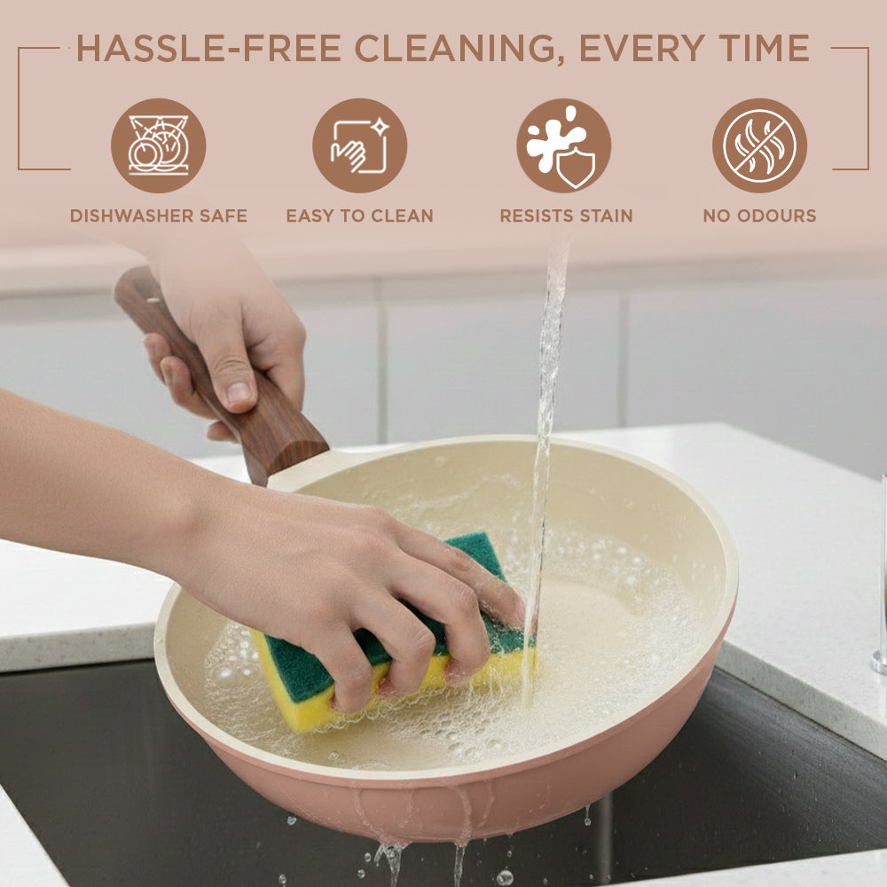 Vinod Ceravit Frypan Desert Rose - Easy Clean Stain Resistant Ceramic Coating | Vinod Cookware