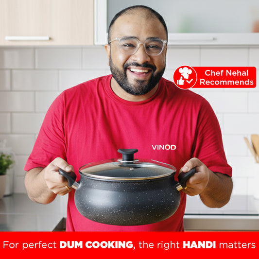 Vinod Zest Ceramica Handi with Glass Lid 3.8L 6.5L - PFOA Free Ceramic Non-Stick Induction Friendly | Vinod Cookware