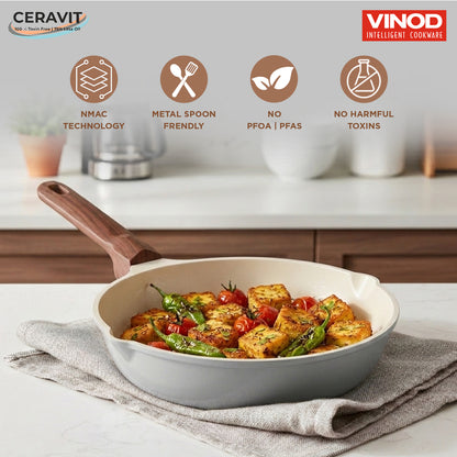 Vinod Ceravit Frypan Washed Stone 20cm 24cm 26cm - PFOA Free Ceramic Non-Stick Induction Friendly | Vinod Cookware
