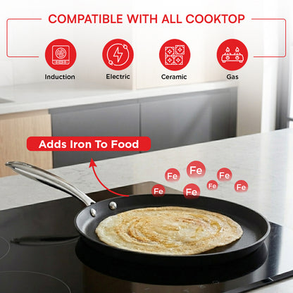Vinod Ferona Cast Iron Dosa Tawa - On Induction All Hob Compatible | Vinod Cookware
