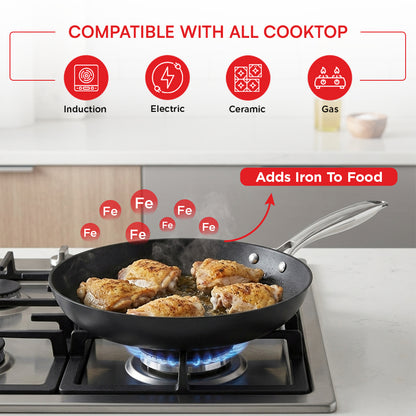 Vinod Ferona Cast Iron Frypan - On Induction Cooktop All Hob | Vinod Cookware