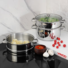 Vinod Stainless Steel 3 Tier Steamer Set (Induction Friendly)