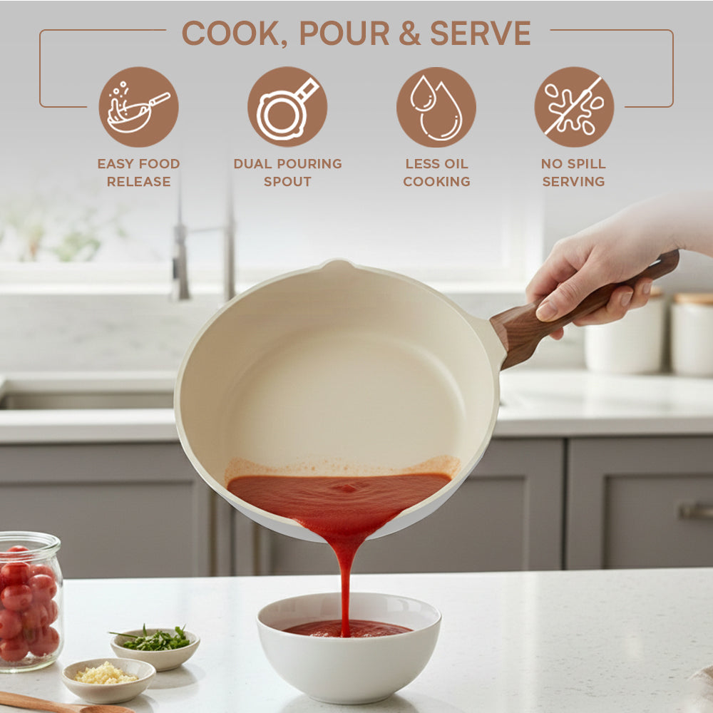 Vinod Ceravit Frypan Washed Stone - Smooth Ceramic Sauce Pour Easy Release | Vinod Cookware