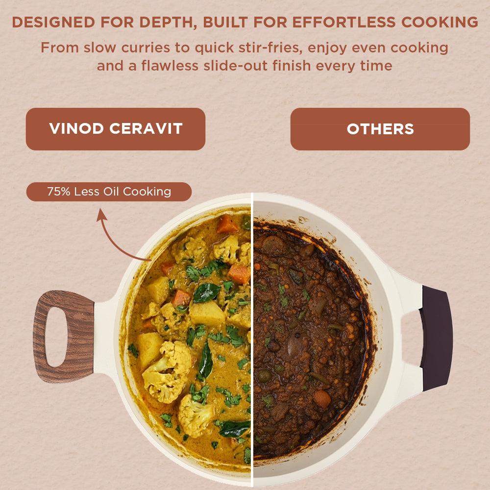 Vinod Ceravit Kadai Desert Rose - Easy Food Release Ceramic Coating | Vinod Cookware