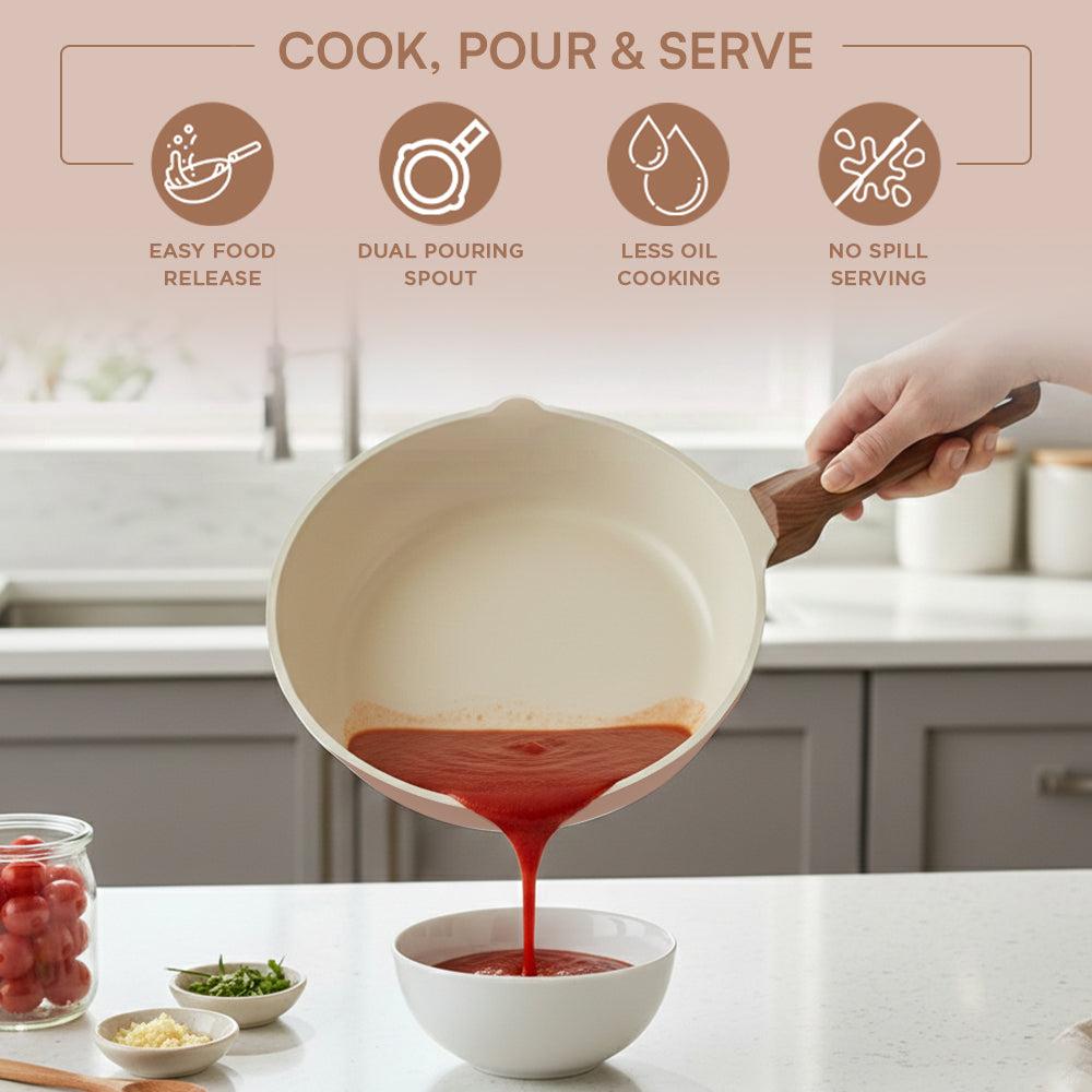 Vinod Ceravit Frypan Desert Rose - Easy Sauce Pour Ceramic Non-Stick Surface | Vinod Cookware