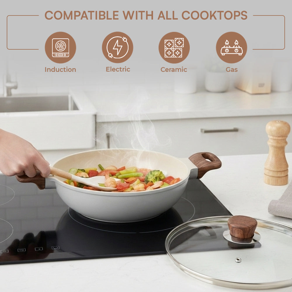 Vinod Ceravit Deep Kadai Washed Stone - 5.2mm Thick Induction Base | Vinod Cookware