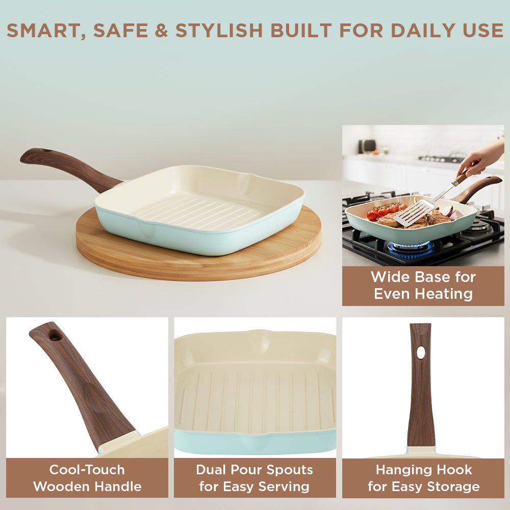 Vinod Ceravit Grill Pan 24cm - All Colours Desert Rose Ceragreen Washed Stone | Vinod Cookware