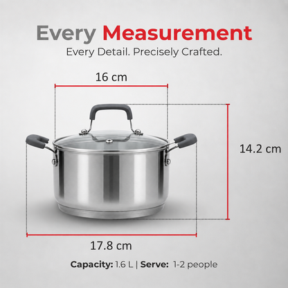Vinod Stainless Steel Tivoli Saucepot with Glass lid (Induction Friendly)