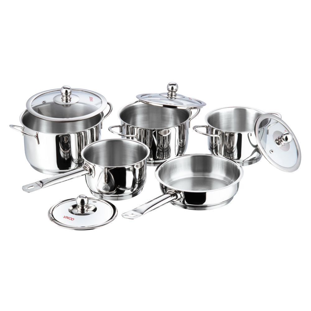 Vinod Tuscany 5pc Induction Safe Stainless Steel Cookware Set with Glass Lids | Vinod Cookware