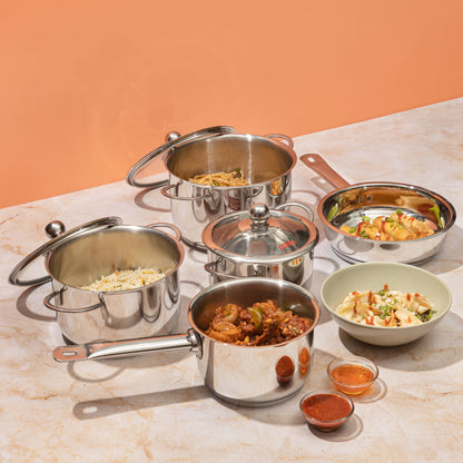 Vinod Tuscany 5pc Stainless Steel Set - Casseroles Saucepan and Frypan | Vinod Cookware