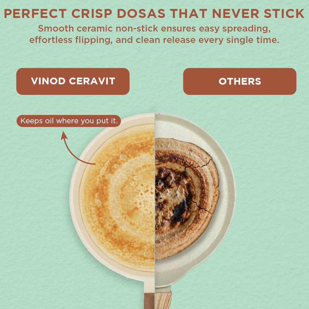 Vinod Ceravit Dosa Tawa Ceragreen - 75% Less Oil Healthy Dosa Cooking | Vinod Cookware