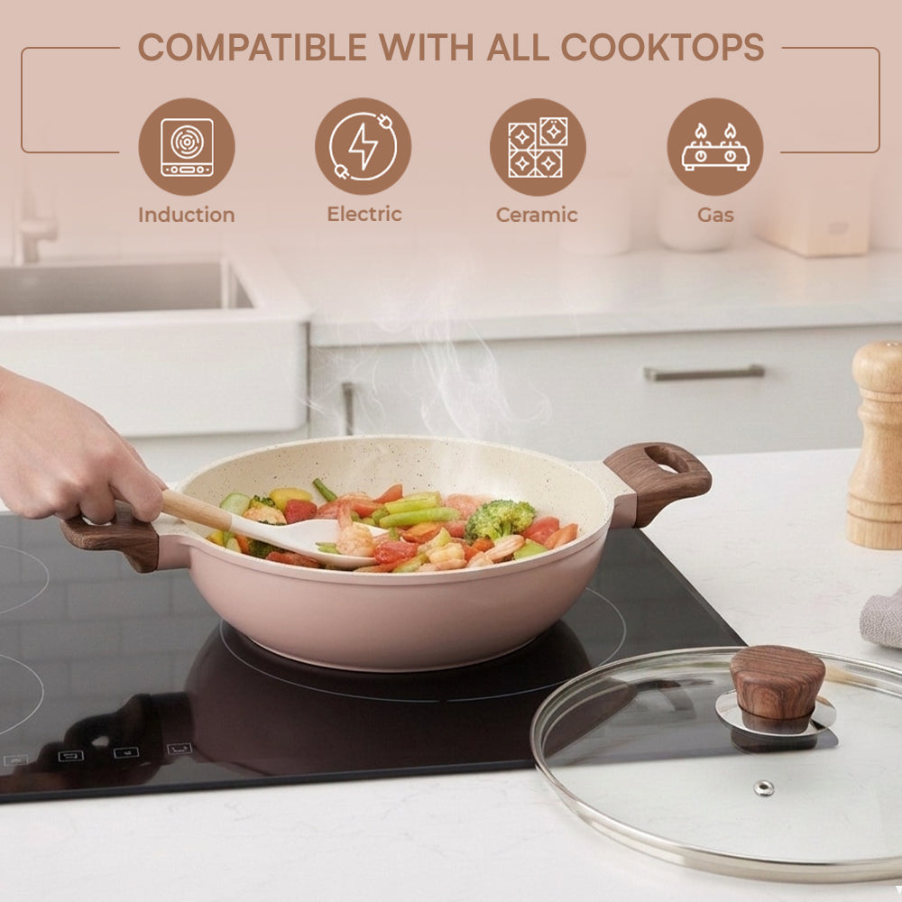 Vinod Ceravit Deep Kadai Desert Rose - 75% Less Oil Three-Layer Ceramic Non-Stick | Vinod Cookware