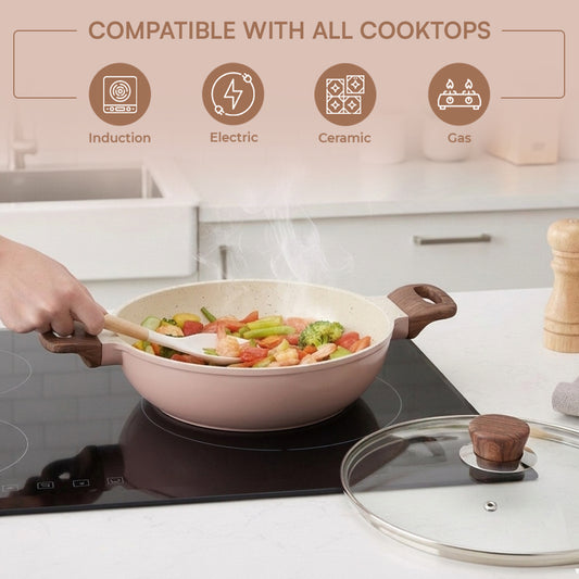 Vinod Ceravit Deep Kadai Desert Rose - 75% Less Oil Three-Layer Ceramic Non-Stick | Vinod Cookware