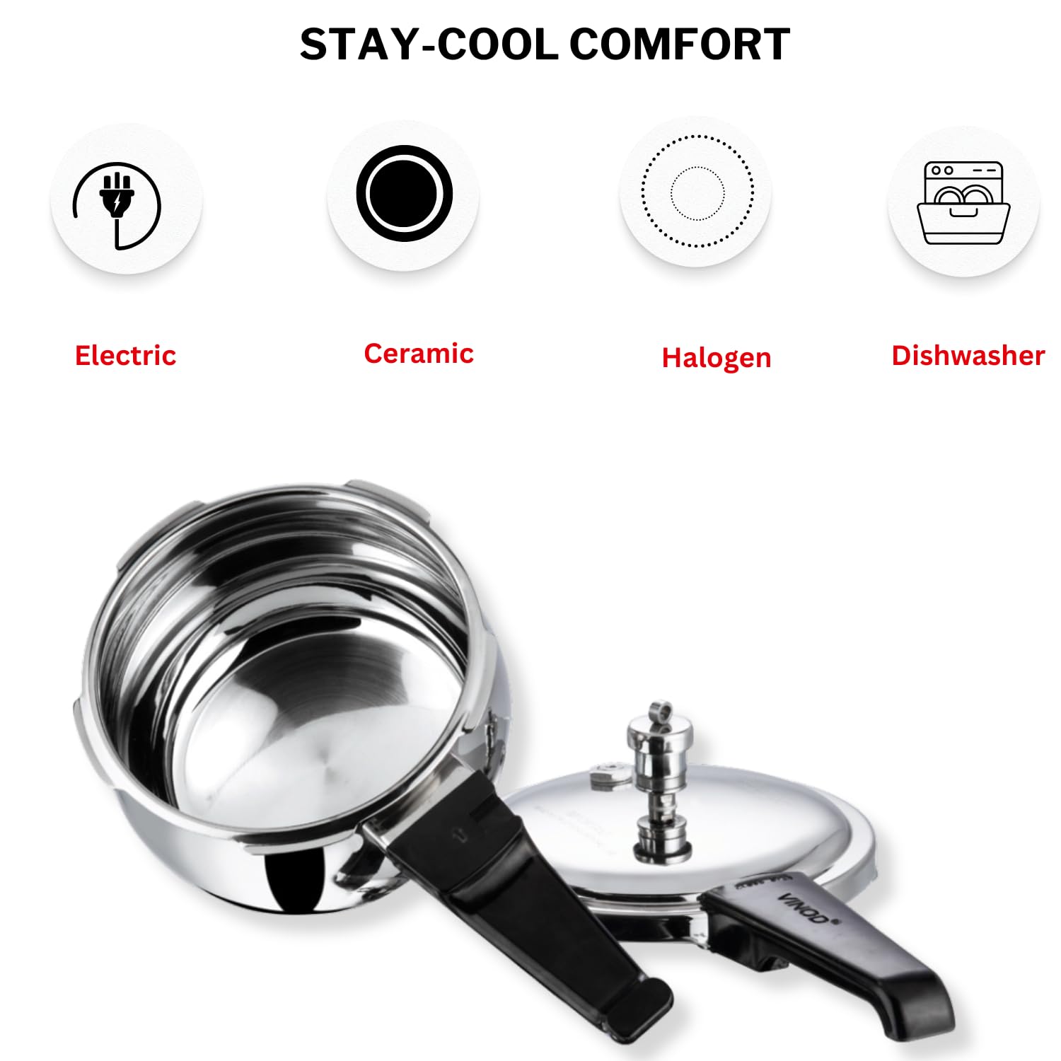 Vinod Splendid Plus Pressure Cooker - Compatible with Gas, Induction, Ceramic and Halogen Cooktops, SAS Sandwich Bottom | Vinod Cookware India