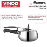 Vinod Europa Stainless Steel Handi Shape Inner Lid Pressure Cooker (Induction - Friendly)
