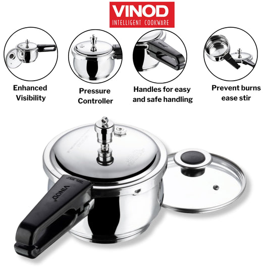 Vinod Splendid Plus Pressure Cooker - Complete Feature Highlight, ISI Certified, Safety Valve, Pressure Indicator and Auto Lock Lid | Vinod Cookware India