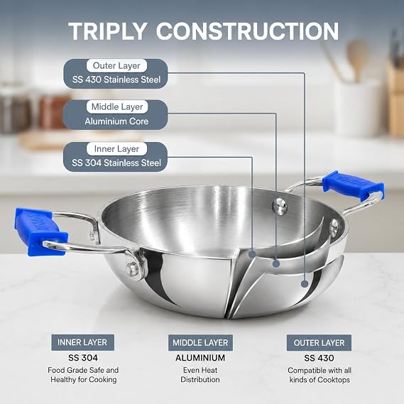 Platinum Triply Mini Kadai - 14 cm