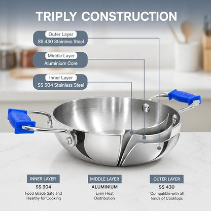 Platinum Triply Mini Kadai - 14 cm